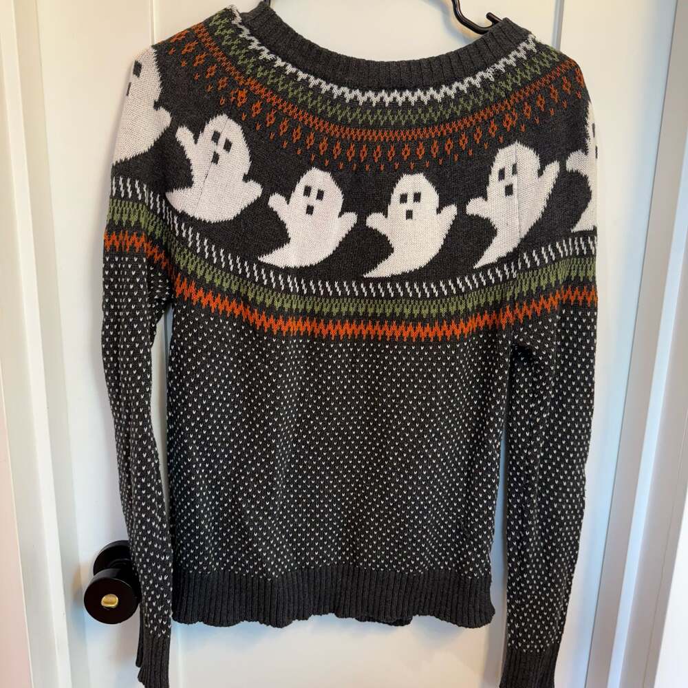 ModCloth Halloween Ghost Fair Isle Cardigan Sweater Medium - Picture 4 of 4